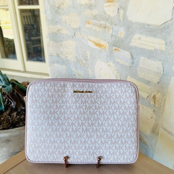 MICHAEL KORS KALI MD SATCHEL SHOULDER BAG + IPAD CASE MK ROSE GOLD WHITE PINK - Picture 6 of 14